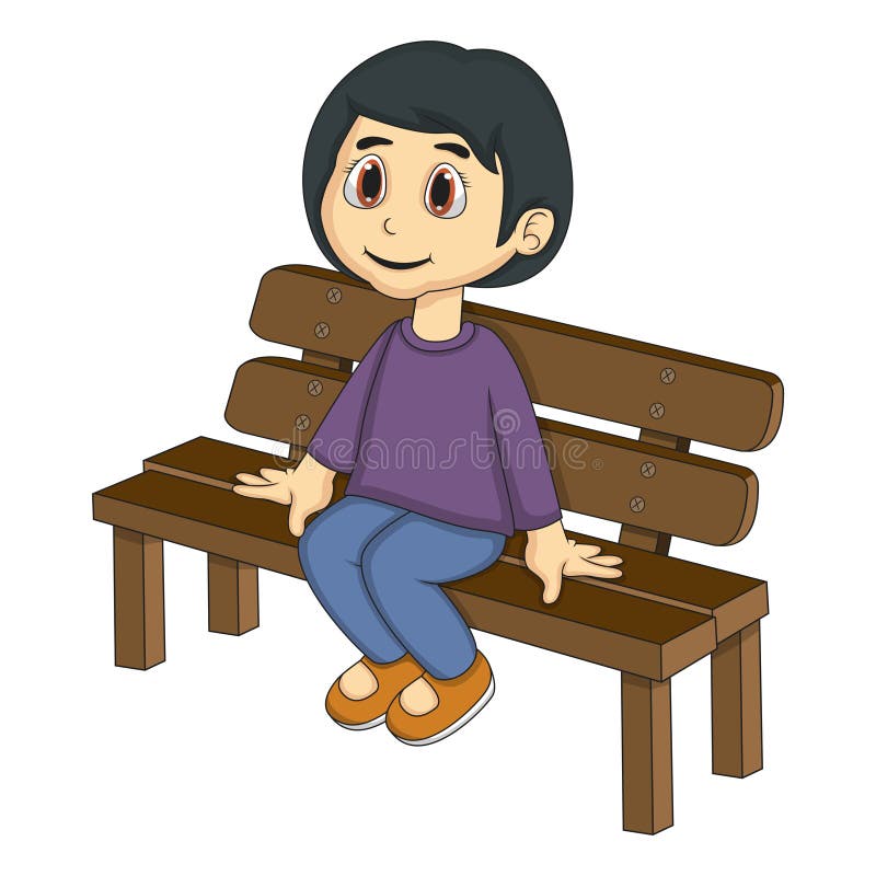 Little Girl Sitting on a Bench Cartoon Stock Vector - Illustration of  cartoon, happy: 64766444