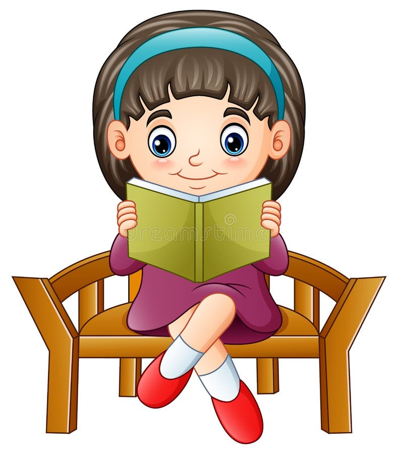 Illustration of Little girl sitting on a chair reading a book