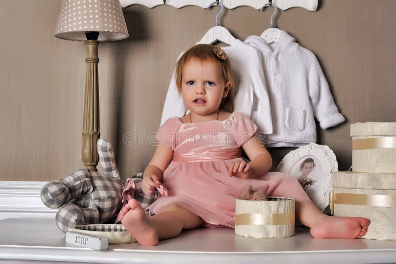 Little Girl Sitting On The Dresser Stock Image Image Of Gorgeous