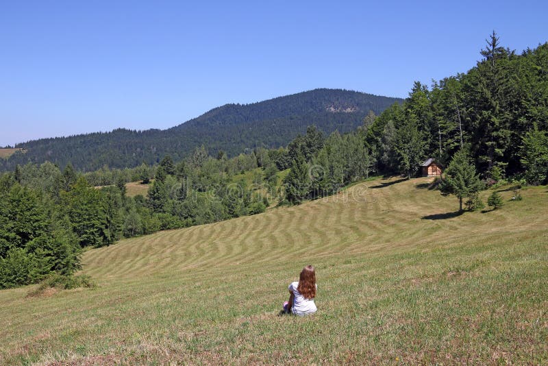 Mountain Girl Sitting Lawn View Stock Photos Free & RoyaltyFree