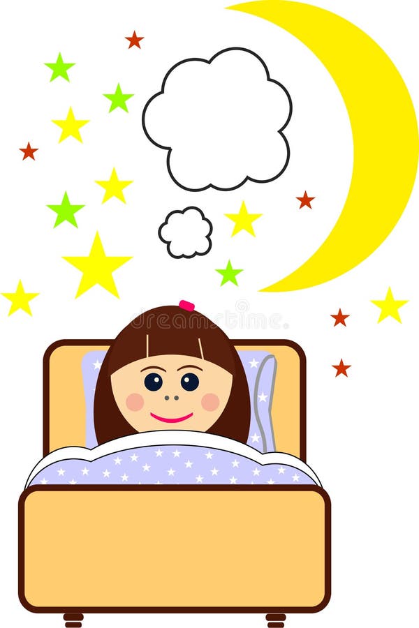 Little Girl Sleepeng In Her Bed, Time To Sleep Stock Vector ...