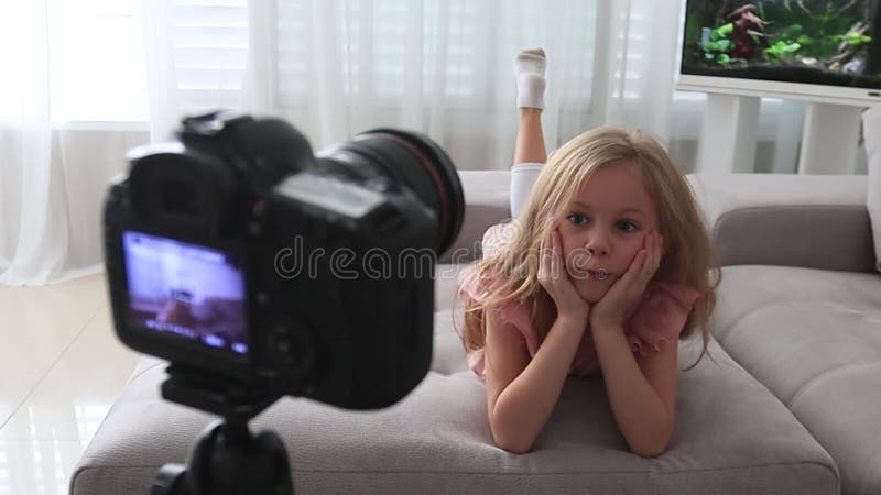 Little Girl Smiling Looking at Camera at Home, Cute Kid Talking To Webcam Making Online Video Call or Recording Vlog Stock Video - Video of playful, recording: 185988087 