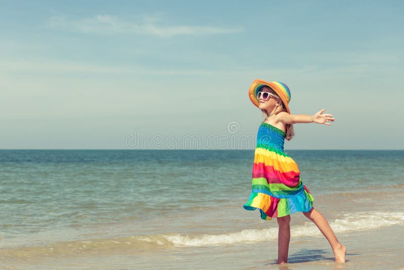 Little Girl Standing on the Beach Stock Image - Image of nature ...