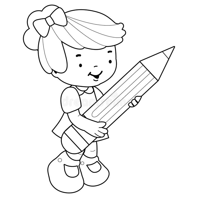 Child Holding Pencil Black White Stock Illustrations – 140 Child