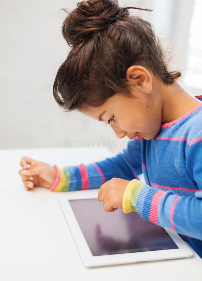 Girl with Tablet Pc and Headphones at Home Stock Image Image of