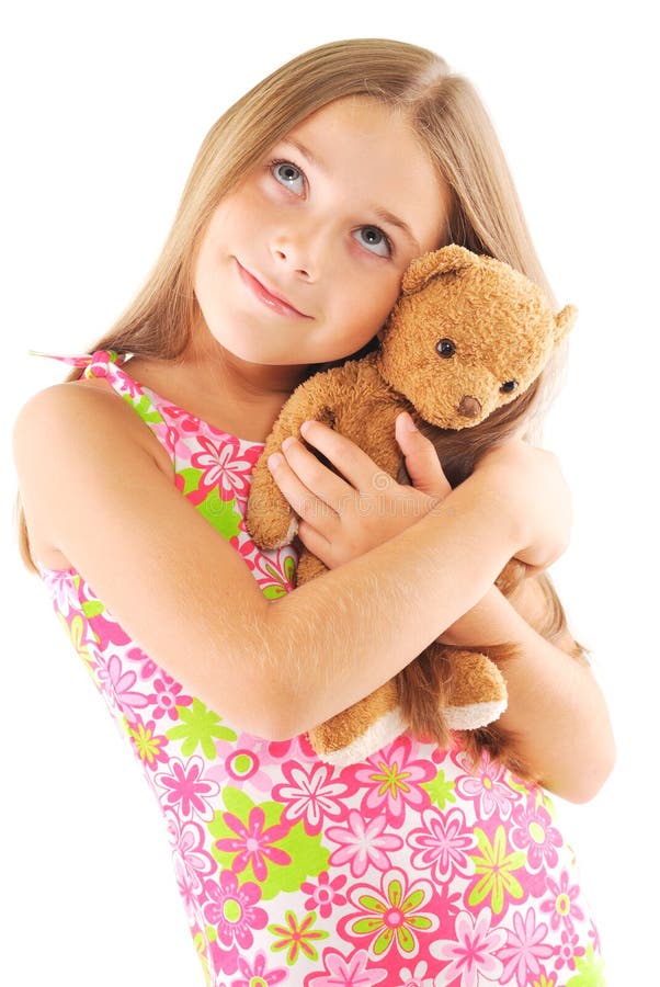 Little Girl Taking Teddy Bear Stock Image - Image of child, pink: 12679375