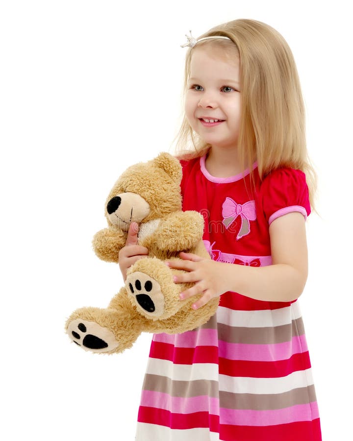 Little Girl with Teddy Bear Stock Photo - Image of child, care: 137740876