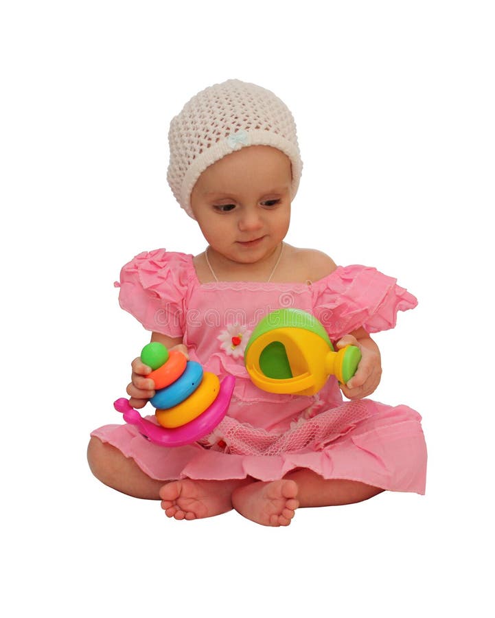 Little girl with toys stock photo. Image of holding, pink 13193488
