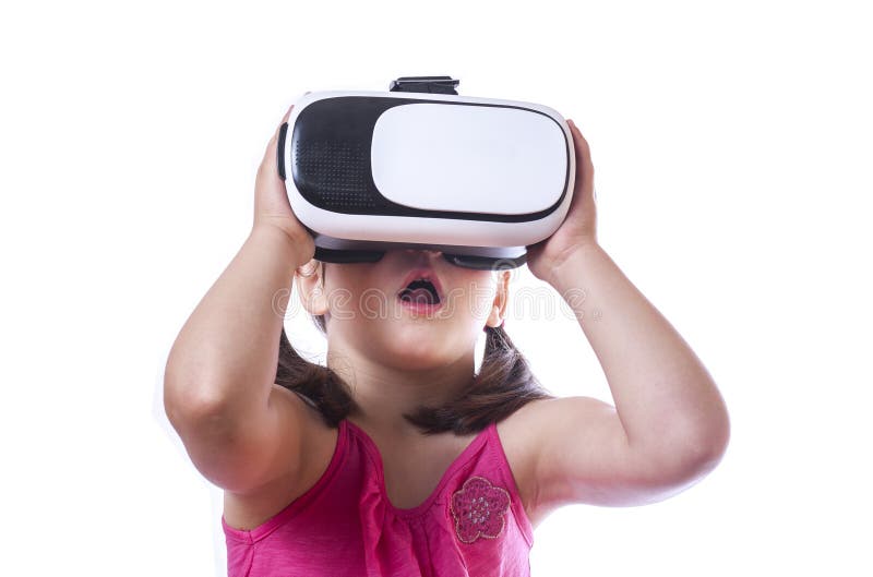 Girl Wearing Virtual Reality Goggles At Home Stock Image 