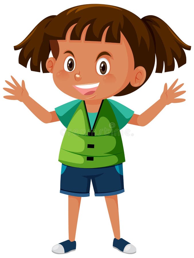 Little Girl Wearing Green Life Jacket in Cartoon Style Stock Vector