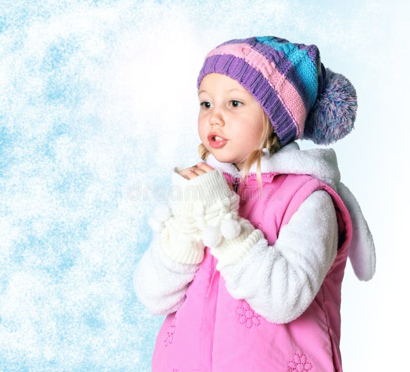 Little girl wearing a scarf, christmas, winter, frost