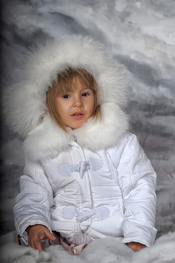 Little Girl in White Winter Coat Stock Image Image of christmas
