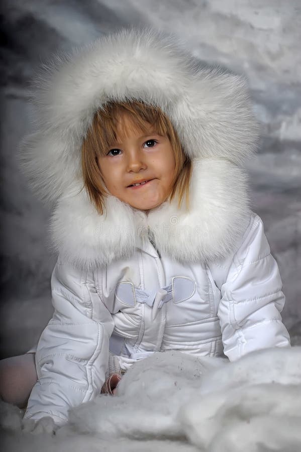 Little Girl in White Winter Coat Stock Photo Image of dress