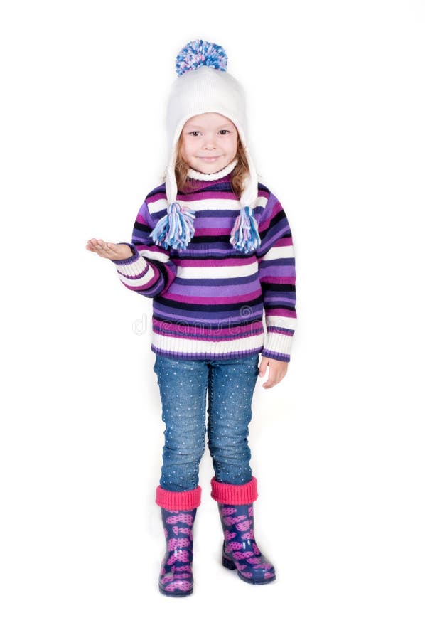 Little Girl in Winter Clothes with Empty Hand Stock Photo - Image of ...