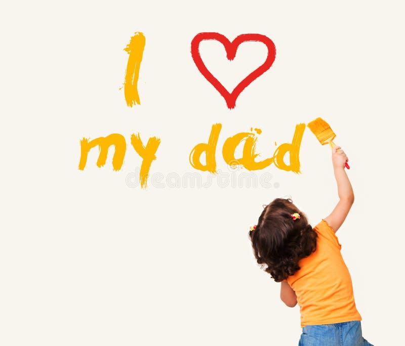 Little girl writing I Love my dad with brush