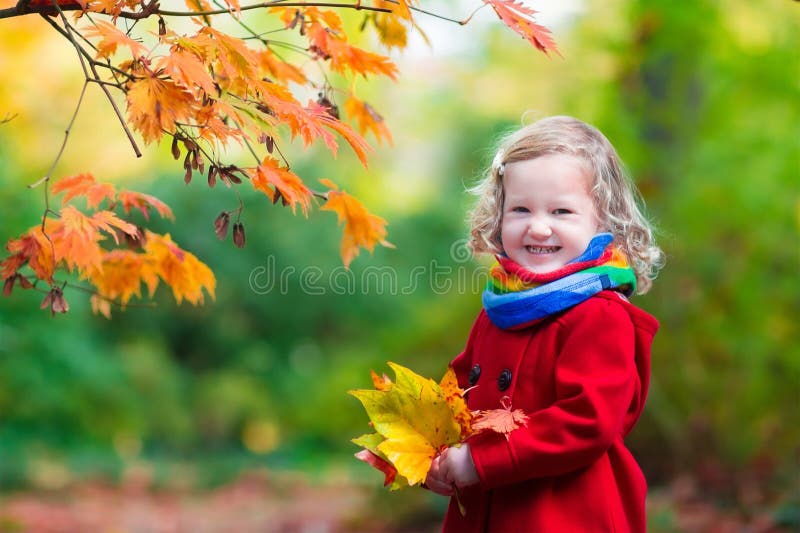 Little Girl with Yellow Autumn Leaf Stock Image - Image of happiness ...
