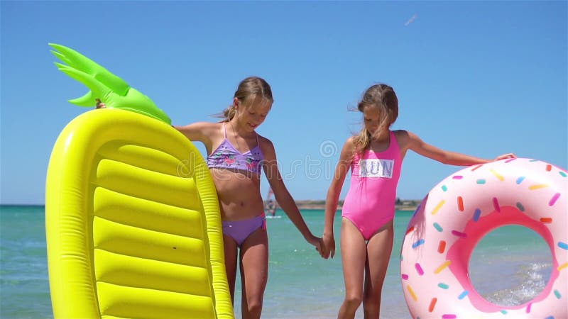 Little Girls Having Fun at Tropical Beach during Summer Vacation Playing Together Stock Footage - Video of little, girl: 202599812
