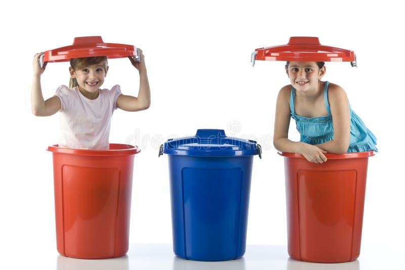 Little girls in a plastic drums
