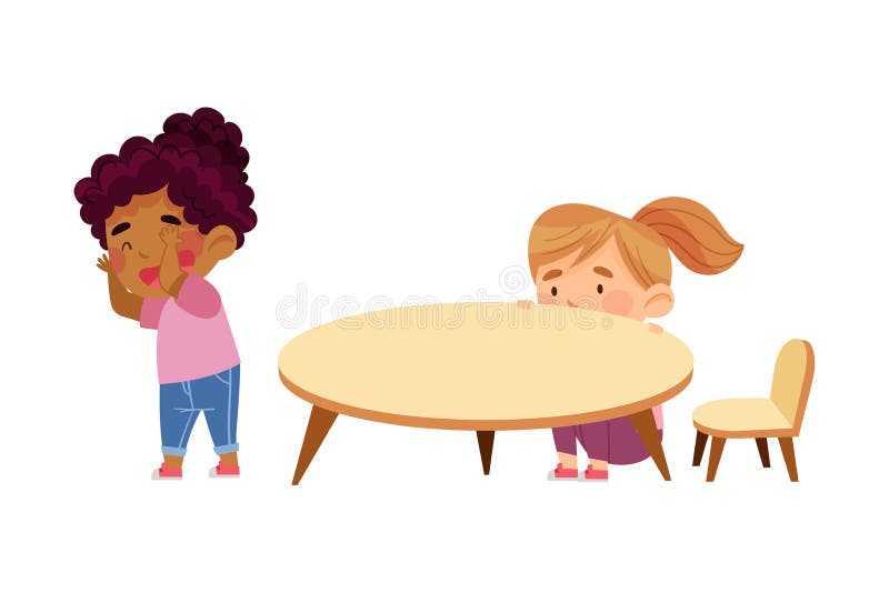 Vector illustration cartoon of children playing hide and seek in