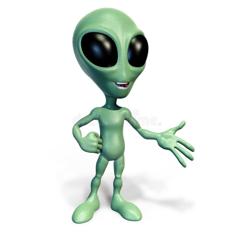 Little Green Alien Presenting Stock Illustration - Illustration of