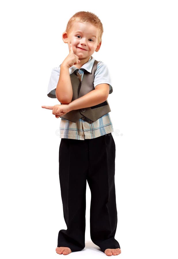 Little happy boy in studio