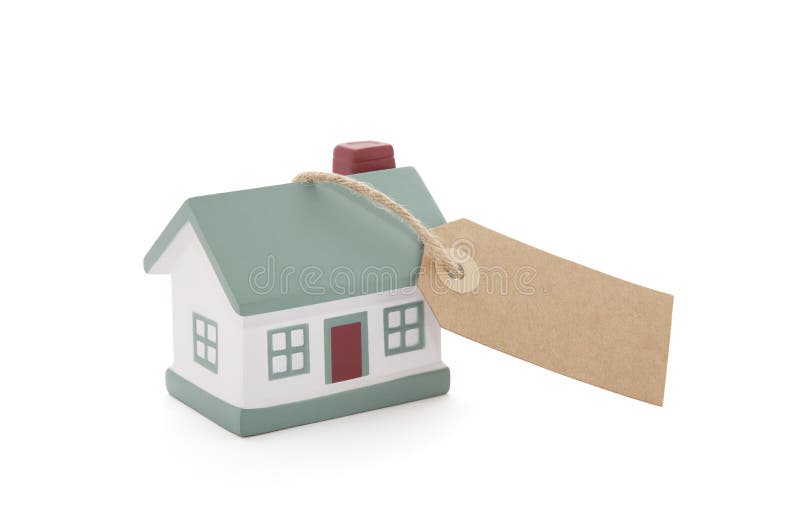 Little house with blank tag tied with string