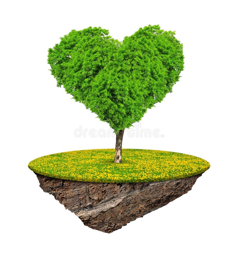 Little island and tree in the shape heart stock photos