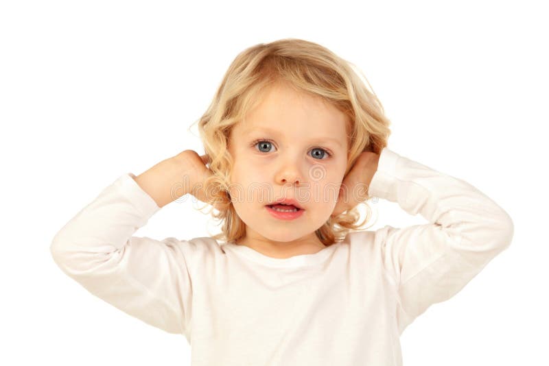 Little Kid Covering The Ears Stock Photo Image of cute, listen 83957404