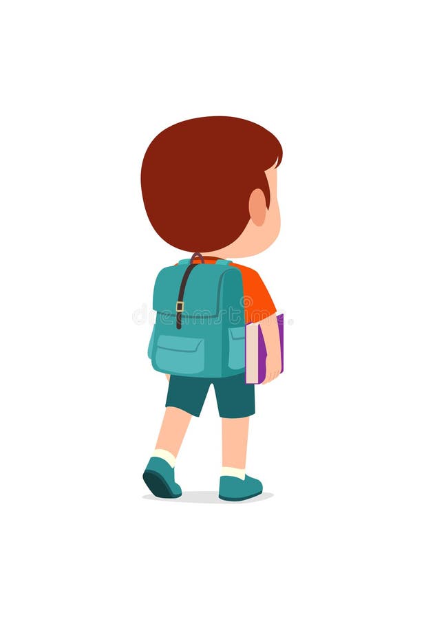 Little kid go to school alone and feel happy, back view vector illustration