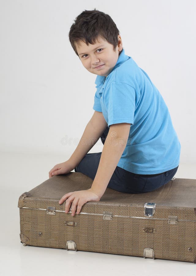 Serious Little Kid with a Suitcase Stock Image Image of tired