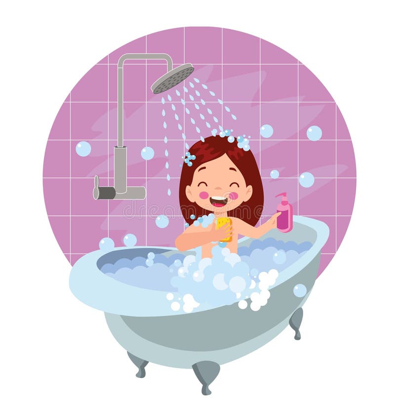 Little Kid Take a Shower and Wash Body Stock Vector Illustration of