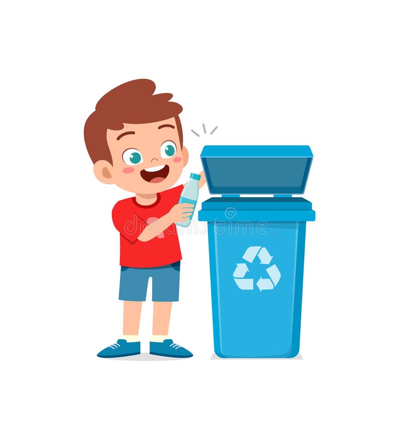 Little Kid Throw Trash To Trash Bin Stock Vector Illustration of