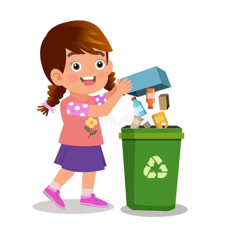 Little Kid Throw Trash To Trash Bin Stock Illustration Illustration