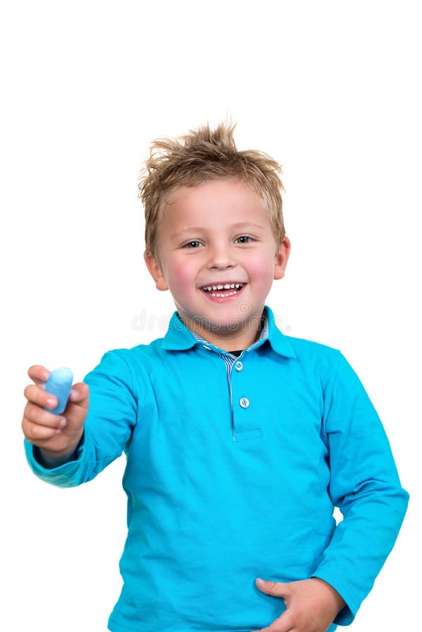 Little Kid about To Draw Something with Chalk Stock Image Image of