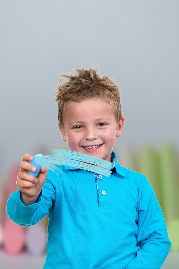 Little Kid about To Draw Something with Chalk Stock Photo Image of