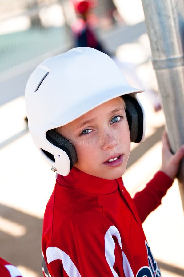 Little League Baseball Player in Dugout Stock Photo Image of game