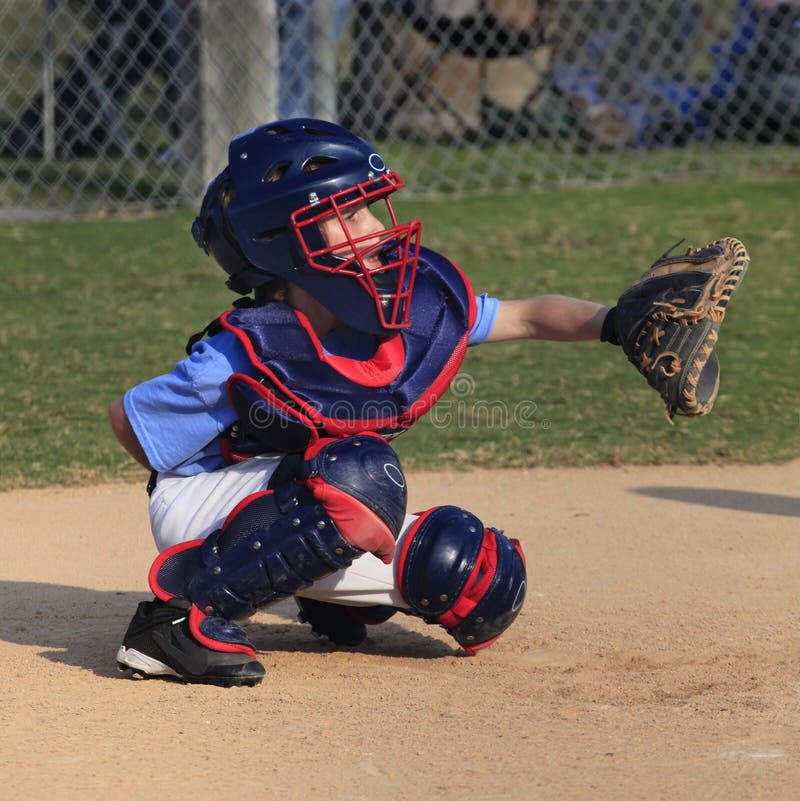 A Little League Catcher Behind the Plate Stock Photo Image of league