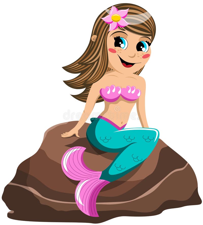 Download Little Mermaid Sitting On The Rock Stock Vector ...