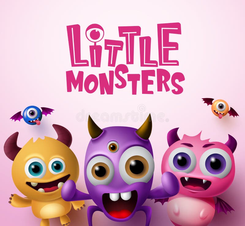 Little monster characters 3d realistic concept vector background design. Little monsters text with empty space for messages royalty free illustration.