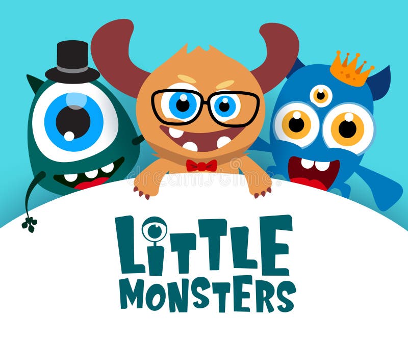 Little monsters vector background template. Little monsters text in empty white space for message stock illustration