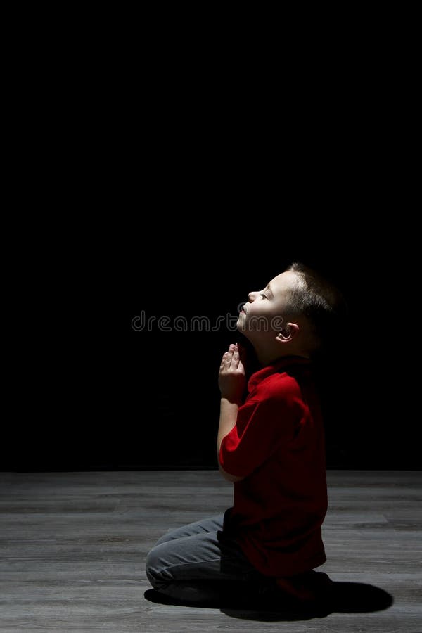 Little Boy Pray in the Dark Stock Photo Image of desperate, european
