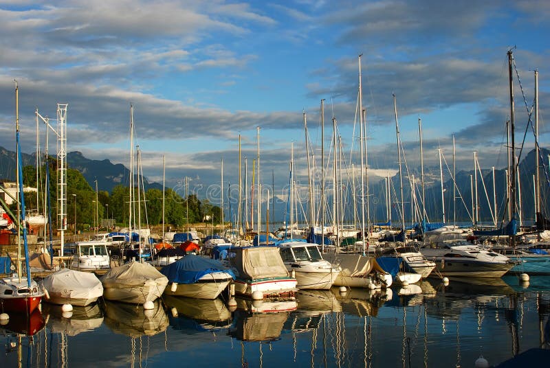 Little port at Geneva lake royalty free stock photo
