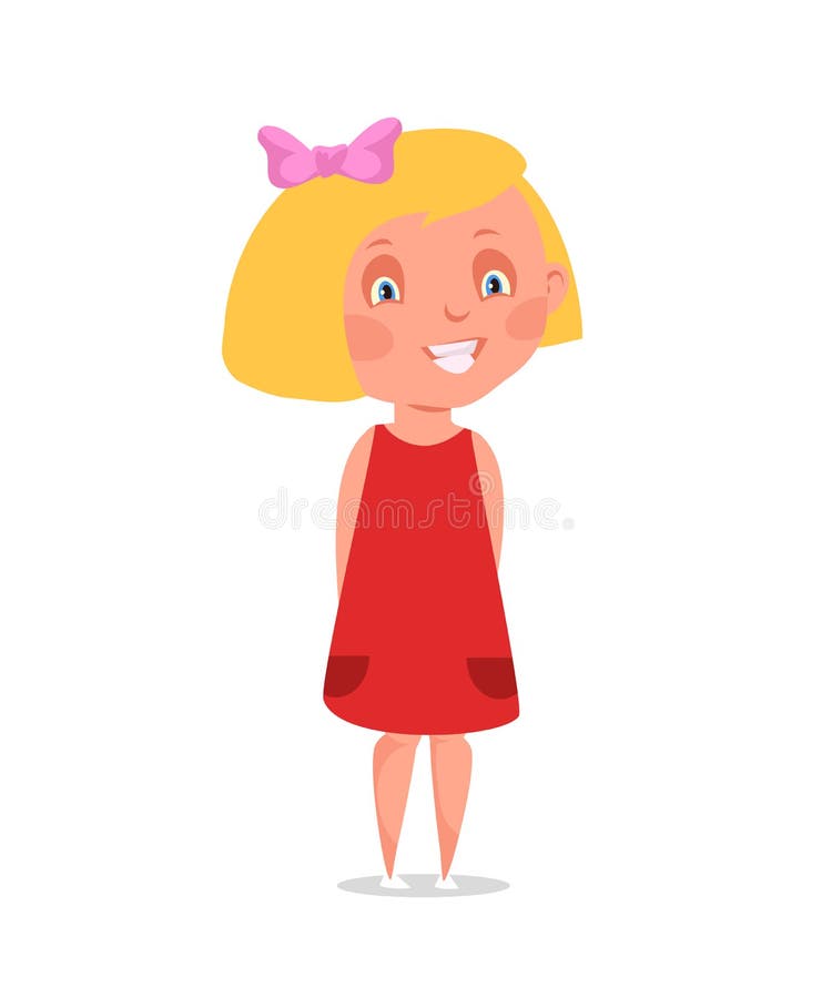 Adorable Smiling Blonde Little Girl In Red Dress Cartoon Vector ...