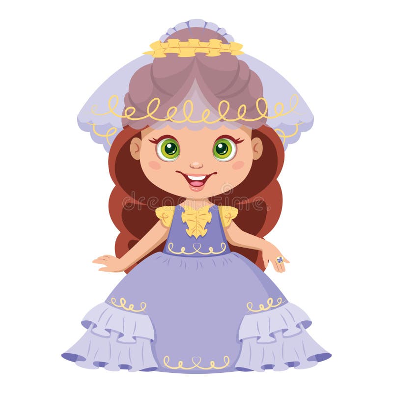 Little Princess Cinderella in Wedding Dress. Cartoon Vector