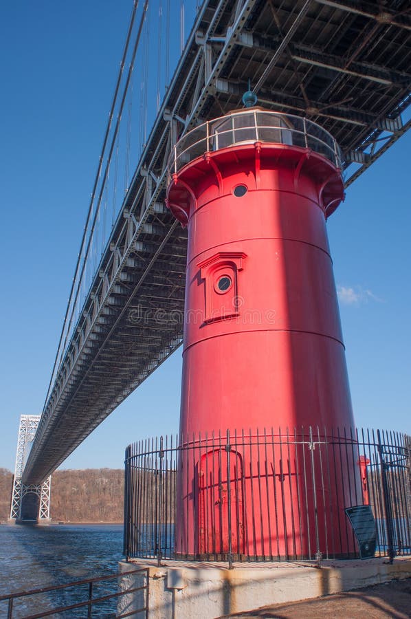 The Washington Bridge and the Little Red Lighthouse Stock Photo Image of little