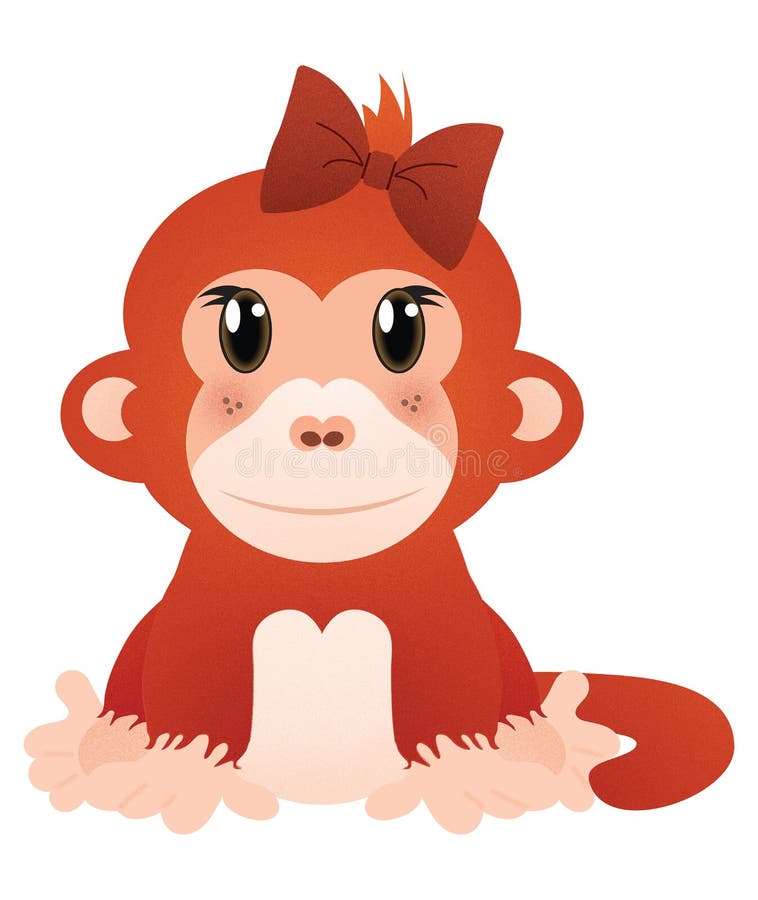 Little Red Monkey in Hair Bow Isolated on White with Clipping Path Stock  Illustration - Illustration of cheerful, face: 210734072