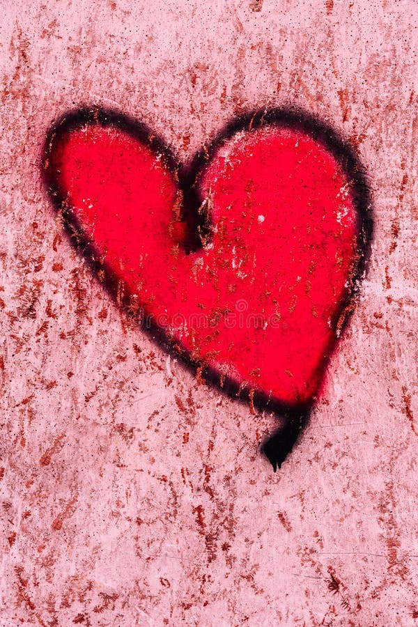 A Red Painted Heart on a Wall Stock Photo Image of relationship