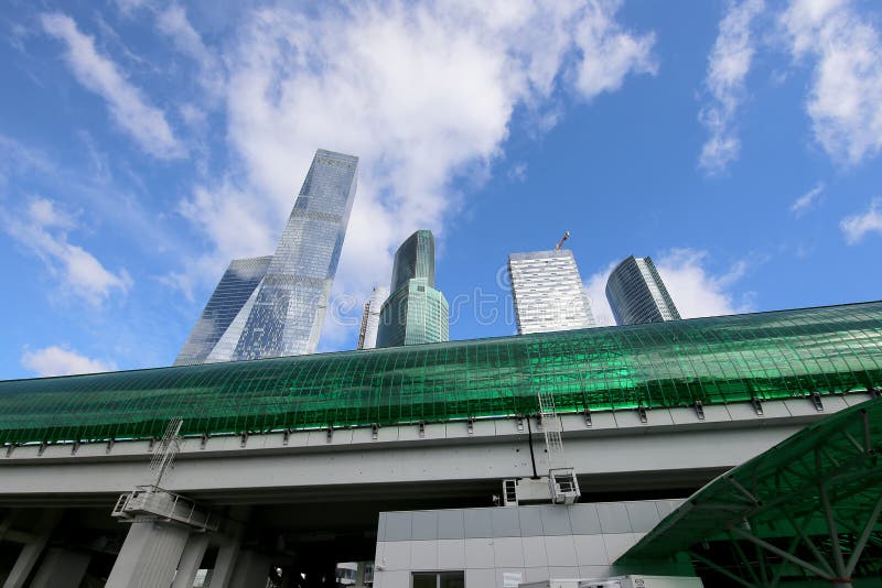 Little Ring of the Moscow Railways and skyscrapers of the International Business Center (City), Russia