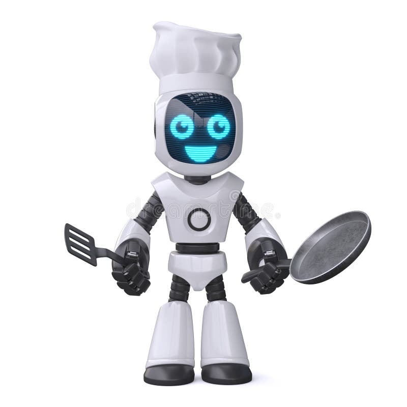 Robot Cook Holding Cooking Pan, Robot 3d Stock Illustration - of concept, automaton: 219279508