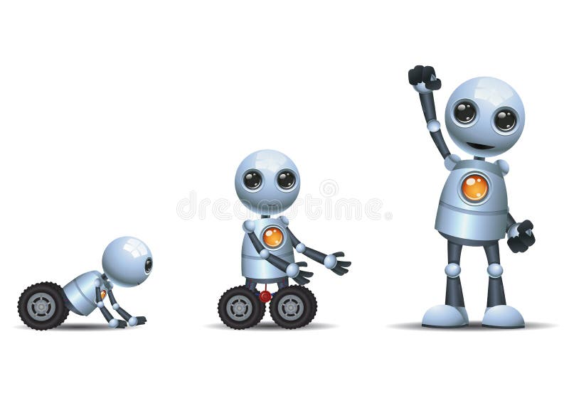 Little robot evolution phase on isolated white background